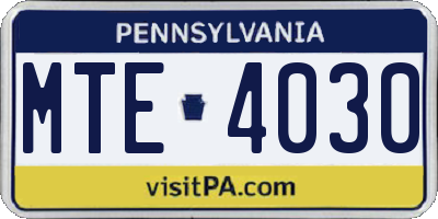 PA license plate MTE4030