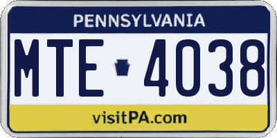 PA license plate MTE4038