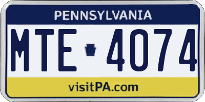 PA license plate MTE4074