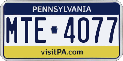 PA license plate MTE4077