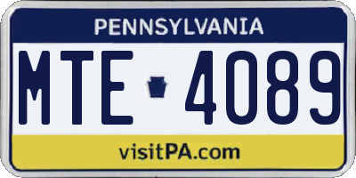 PA license plate MTE4089