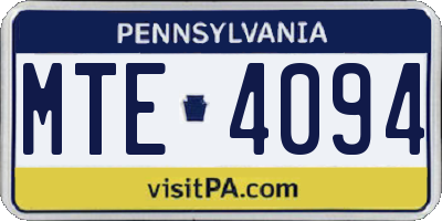 PA license plate MTE4094