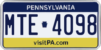 PA license plate MTE4098
