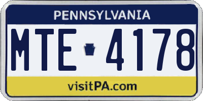 PA license plate MTE4178