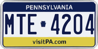 PA license plate MTE4204