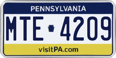 PA license plate MTE4209