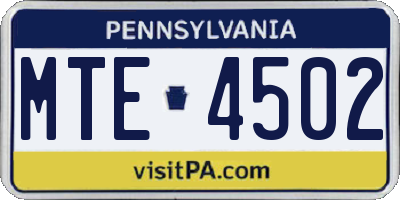 PA license plate MTE4502