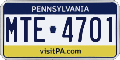 PA license plate MTE4701