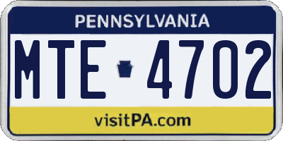 PA license plate MTE4702