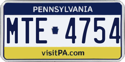 PA license plate MTE4754