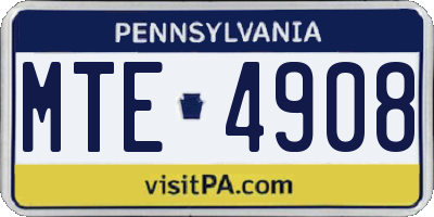 PA license plate MTE4908