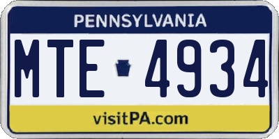 PA license plate MTE4934