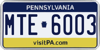 PA license plate MTE6003