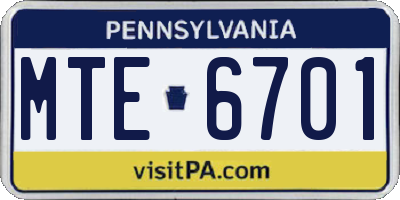 PA license plate MTE6701