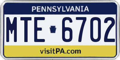 PA license plate MTE6702