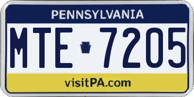 PA license plate MTE7205