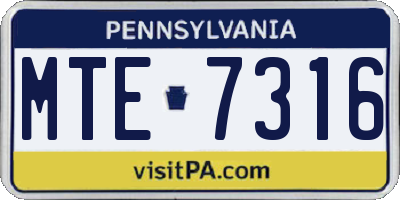 PA license plate MTE7316