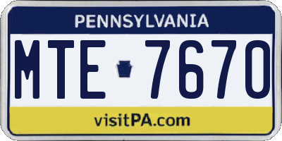 PA license plate MTE7670