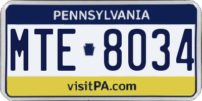 PA license plate MTE8034