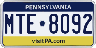 PA license plate MTE8092