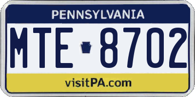 PA license plate MTE8702