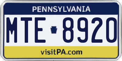 PA license plate MTE8920