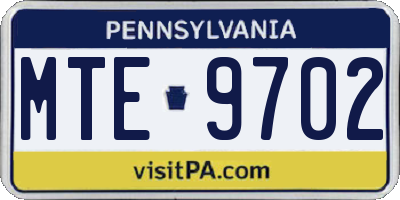 PA license plate MTE9702