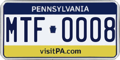 PA license plate MTF0008