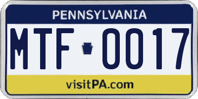 PA license plate MTF0017