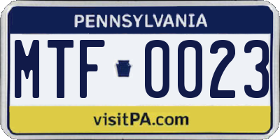 PA license plate MTF0023