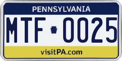 PA license plate MTF0025