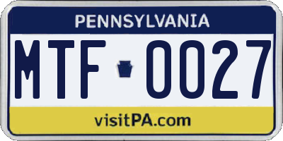 PA license plate MTF0027