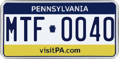 PA license plate MTF0040