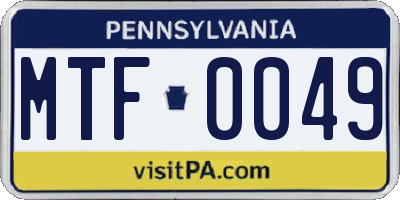 PA license plate MTF0049
