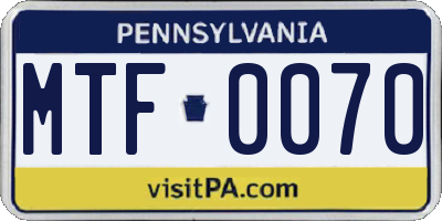 PA license plate MTF0070