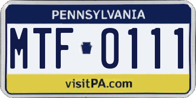 PA license plate MTF0111