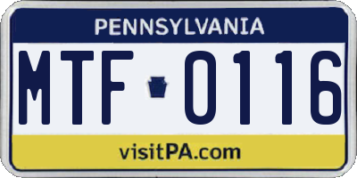 PA license plate MTF0116