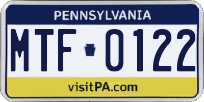 PA license plate MTF0122