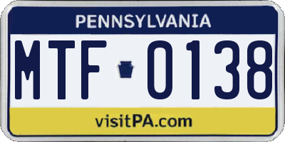PA license plate MTF0138