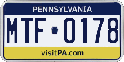 PA license plate MTF0178