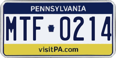 PA license plate MTF0214