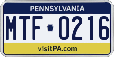 PA license plate MTF0216