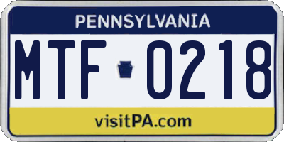 PA license plate MTF0218