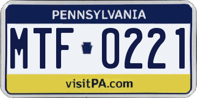 PA license plate MTF0221