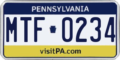 PA license plate MTF0234