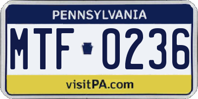 PA license plate MTF0236