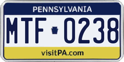 PA license plate MTF0238