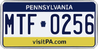PA license plate MTF0256