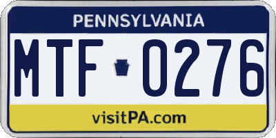 PA license plate MTF0276
