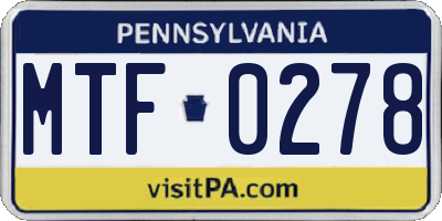 PA license plate MTF0278